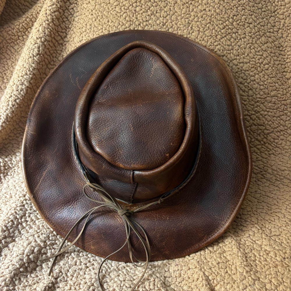 Distressed Leather Outback Cowboy Hat XL Brown Aussie Western Bush Hat